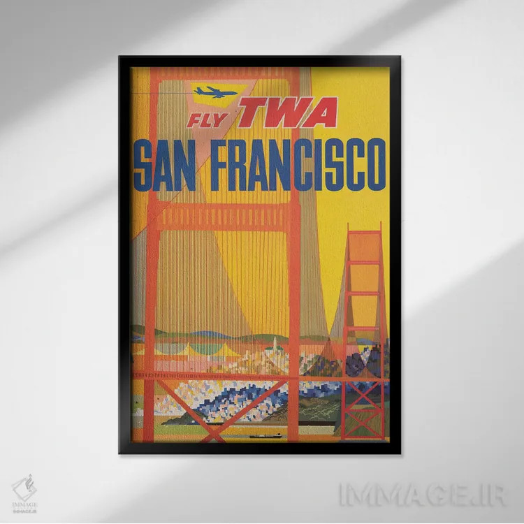 تابلو دکوراتیو Shows A Stylized Golden Gate Bridge, Circa 1957,پوستر… اثر استاک ترک ایمیجز - نمای قابدار مشکی