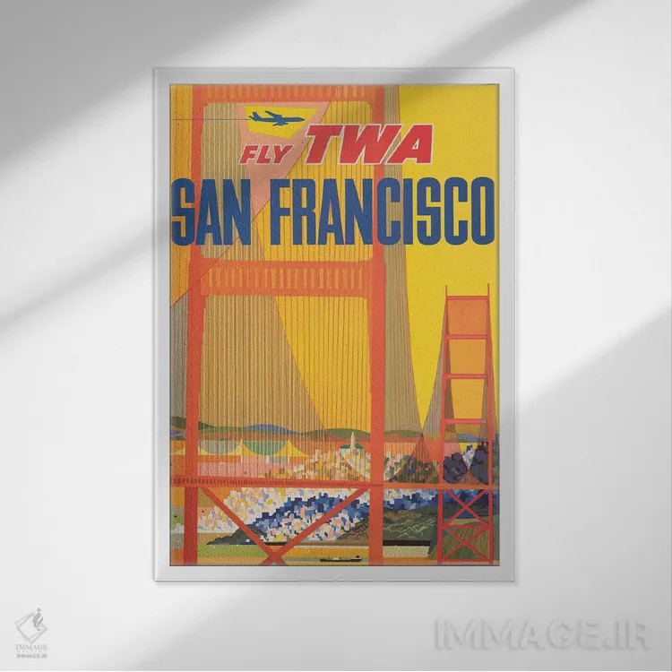 تابلو دکوراتیو Shows A Stylized Golden Gate Bridge, Circa 1957,پوستر… اثر استاک ترک ایمیجز - نمای قابدار سفید