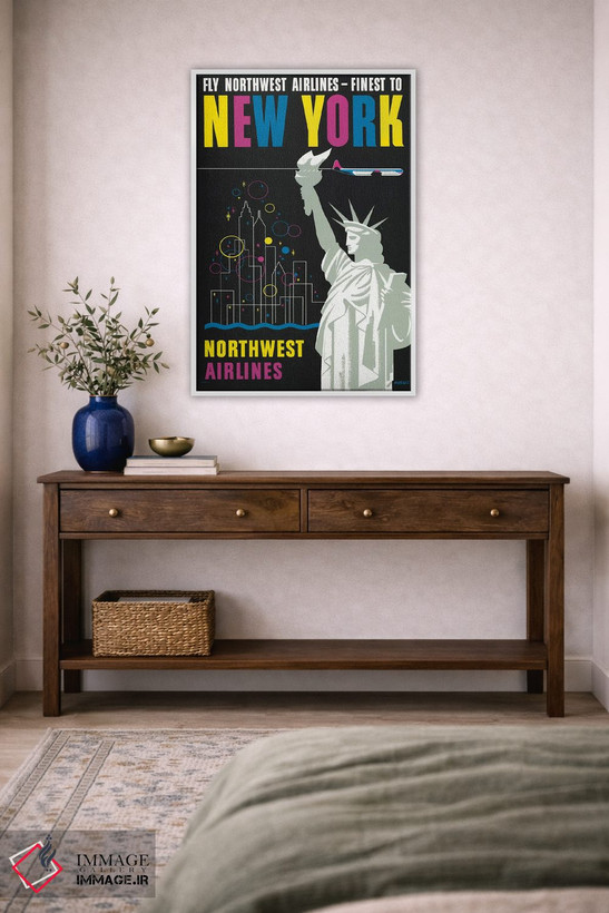 تابلو دکوراتیو Showing Statue Of Liberty,پوستر قدیمی سفر برای پرواز خ… اثر استاک ترک ایمیجز - D1W