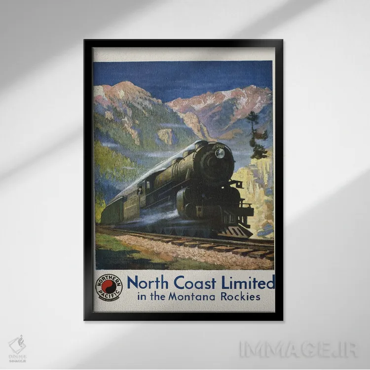 تابلو دکوراتیو Showing A Steam Engine In Bozeman Pass,پوستر قدیمی سفر… اثر استاک ترک ایمیجز - نمای قابدار مشکی
