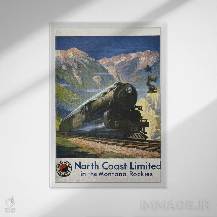 تابلو دکوراتیو Showing A Steam Engine In Bozeman Pass,پوستر قدیمی سفر… اثر استاک ترک ایمیجز - نمای قابدار سفید