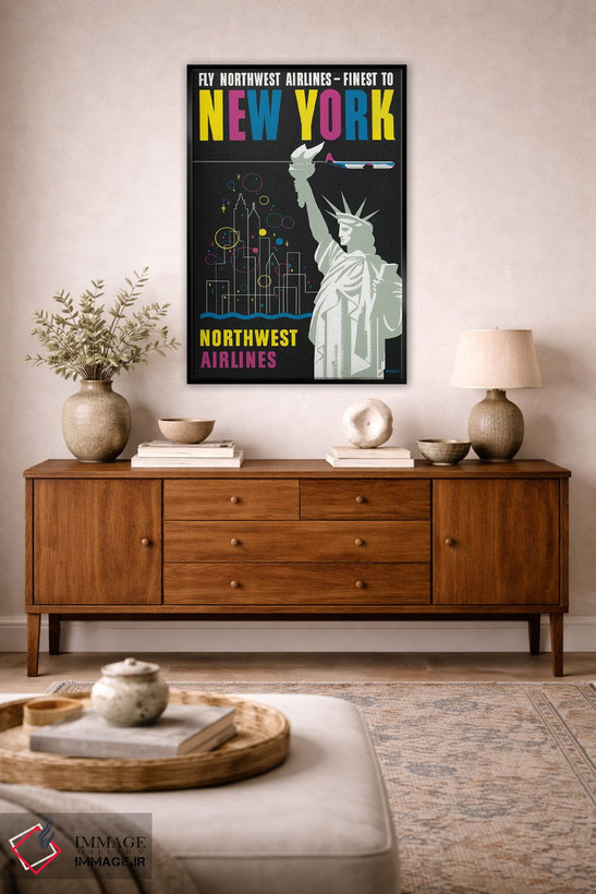 تابلو دکوراتیو Showing Statue Of Liberty,پوستر قدیمی سفر برای پرواز خ… اثر استاک ترک ایمیجز - D3B