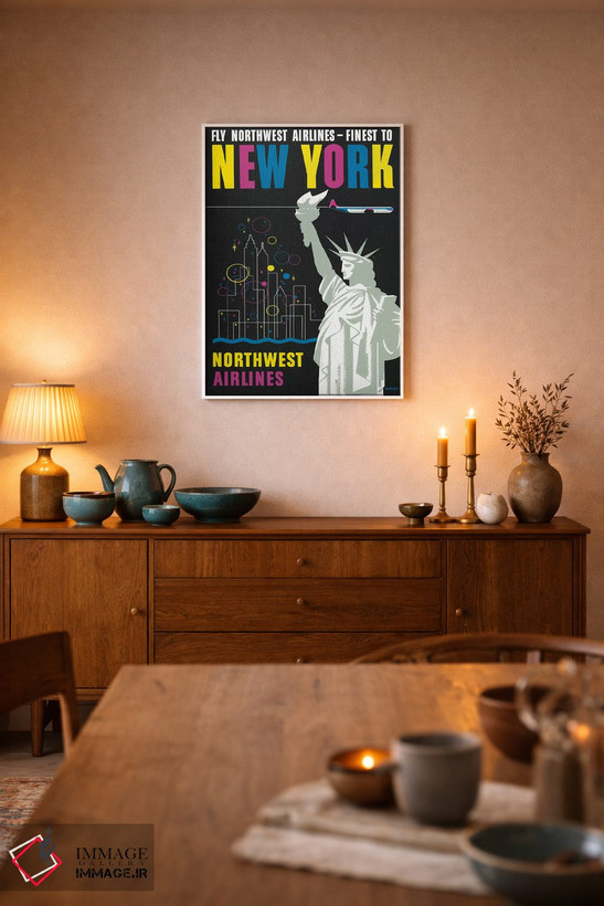 تابلو دکوراتیو Showing Statue Of Liberty,پوستر قدیمی سفر برای پرواز خ… اثر استاک ترک ایمیجز - D4W