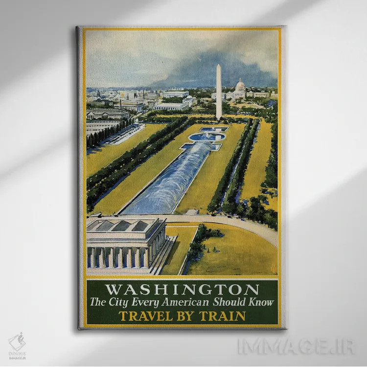 تابلو دکوراتیو Travel By Train, Circa 1930,پوستر قدیمی سفر برای واشنگ… اثر استاک ترک ایمیجز - نمای روبهرو روی دیوار