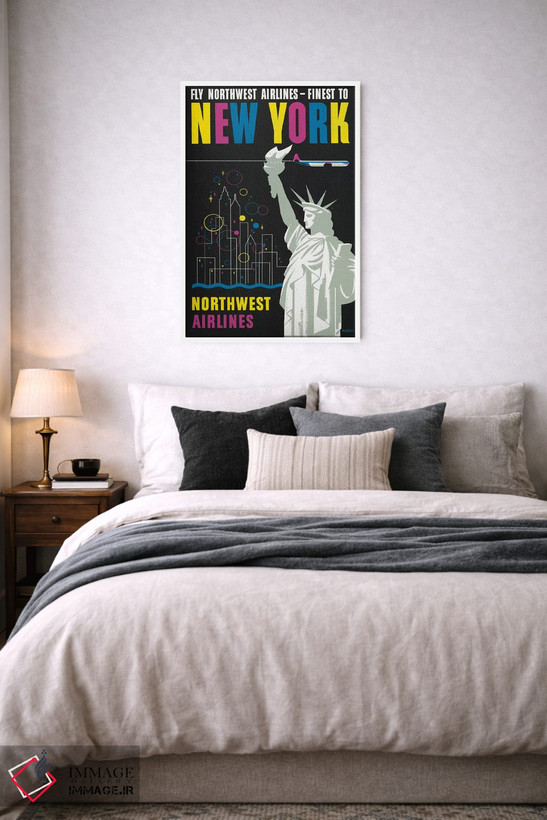 تابلو دکوراتیو Showing Statue Of Liberty,پوستر قدیمی سفر برای پرواز خ… اثر استاک ترک ایمیجز - D5W