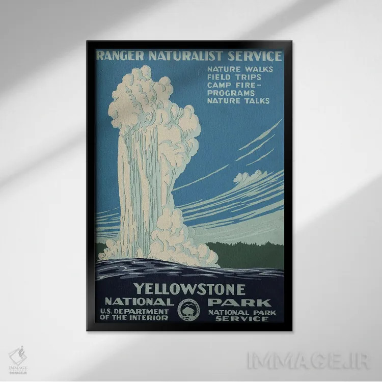 تابلو دکوراتیو Shows Old Faithful Erupting, Circa 1938,پوستر قدیمی سف… اثر استاک ترک ایمیجز - نمای قابدار مشکی