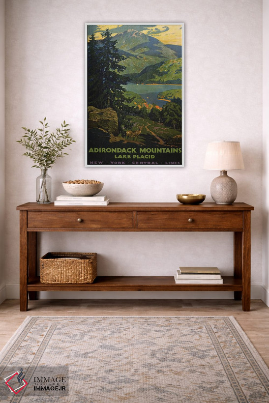 تابلو دکوراتیو A View Of Lake Placid With Stag In The Foreground, Cir… اثر استاک ترک ایمیجز - D1W