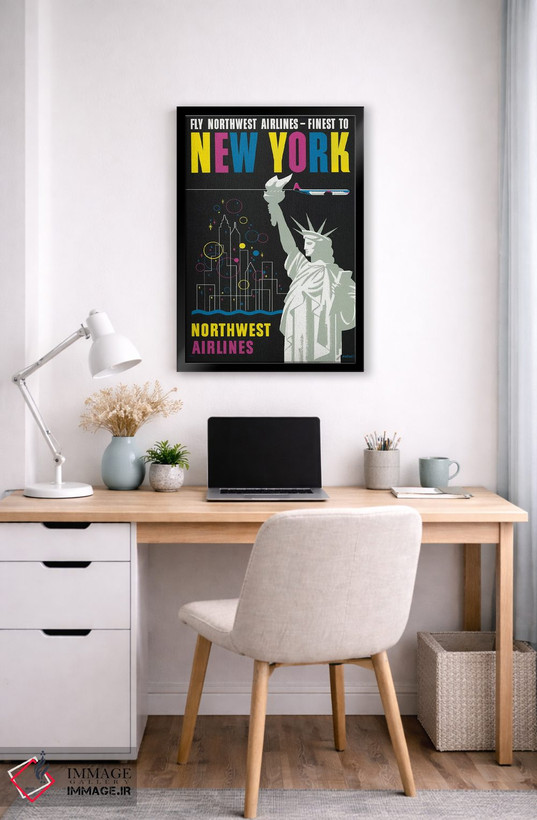 تابلو دکوراتیو Showing Statue Of Liberty,پوستر قدیمی سفر برای پرواز خ… اثر استاک ترک ایمیجز - D6B