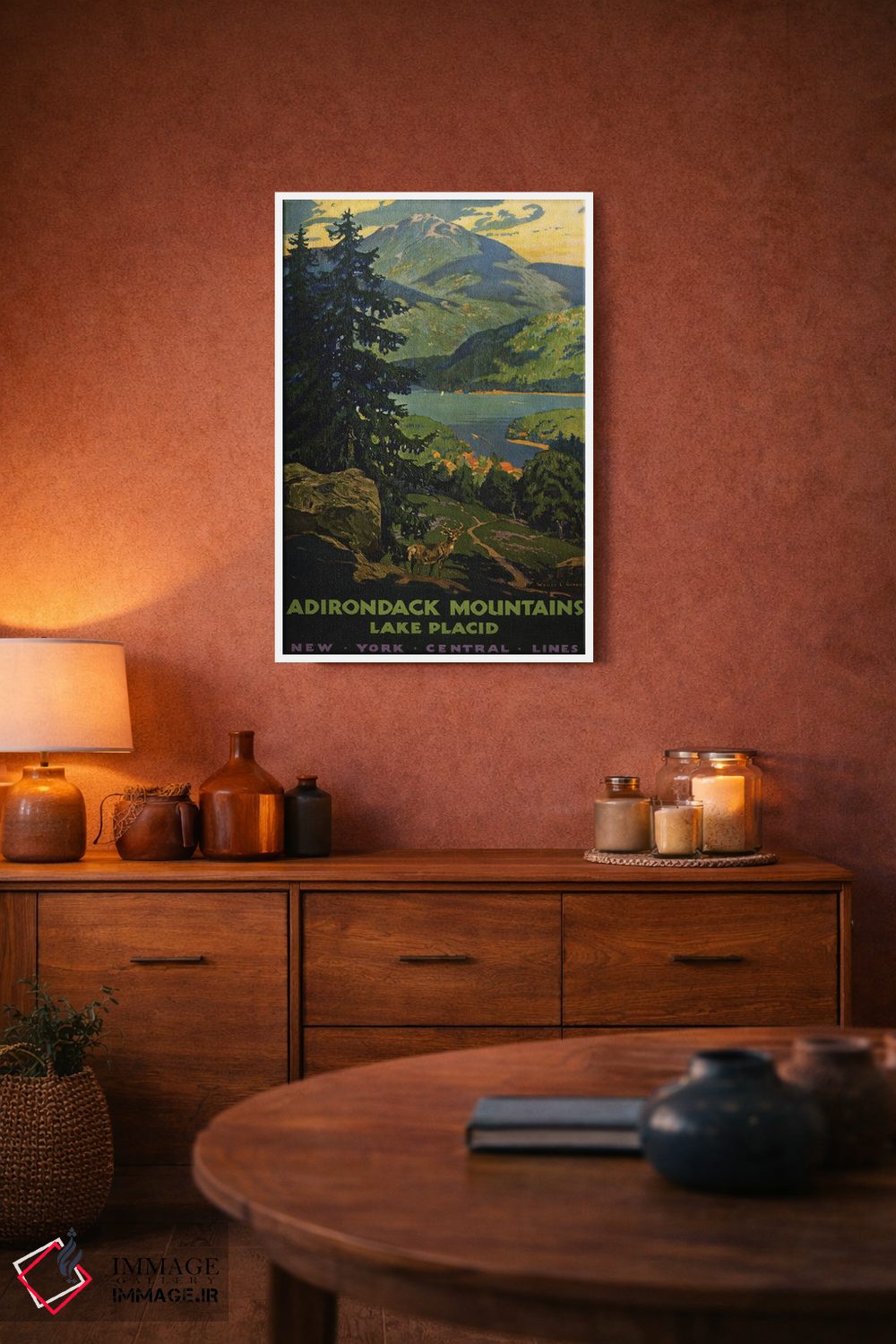 تابلو دکوراتیو A View Of Lake Placid With Stag In The Foreground, Cir… اثر استاک ترک ایمیجز - D2W