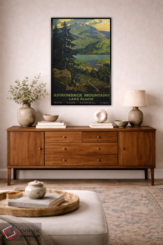 تابلو دکوراتیو A View Of Lake Placid With Stag In The Foreground, Cir… اثر استاک ترک ایمیجز - D4B