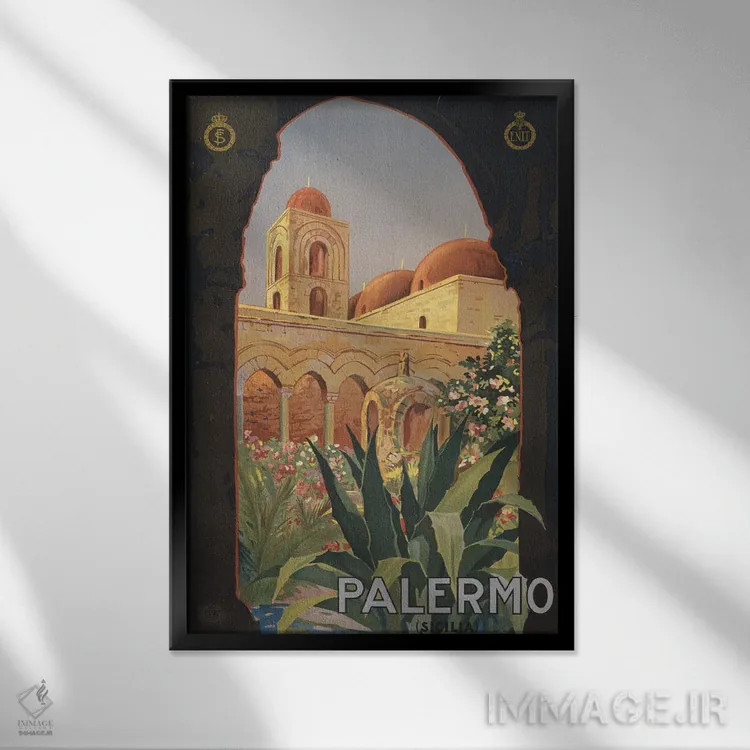 تابلو دکوراتیو Palermo, Italy, Circa 1920,پوستر قدیمی سفر نمایش حیاط… اثر استاک ترک ایمیجز - نمای قابدار مشکی