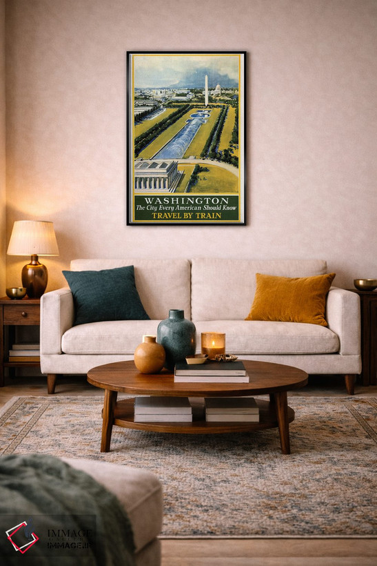 تابلو دکوراتیو Travel By Train, Circa 1930,پوستر قدیمی سفر برای واشنگ… اثر استاک ترک ایمیجز - D4B