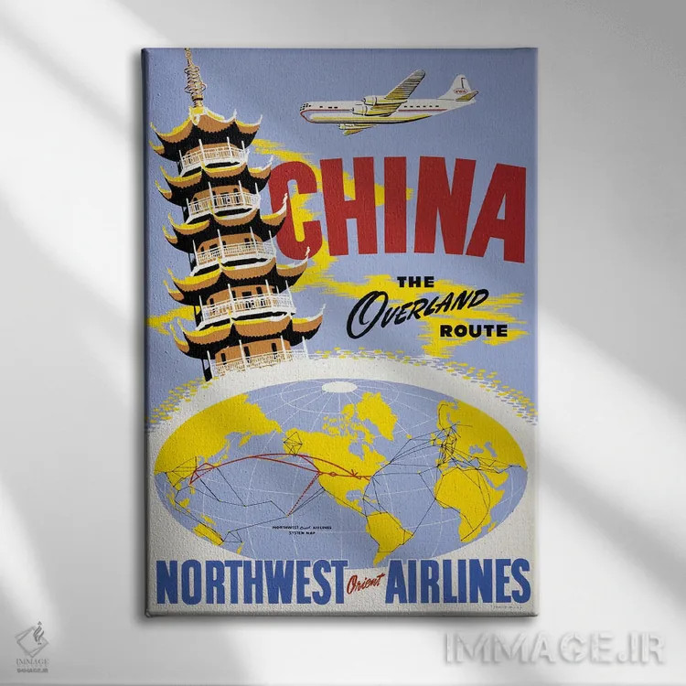 تابلو دکوراتیو Above A Northwest Orient Airlines System Map, Circa 19… اثر استاک ترک ایمیجز - نمای روبهرو روی دیوار