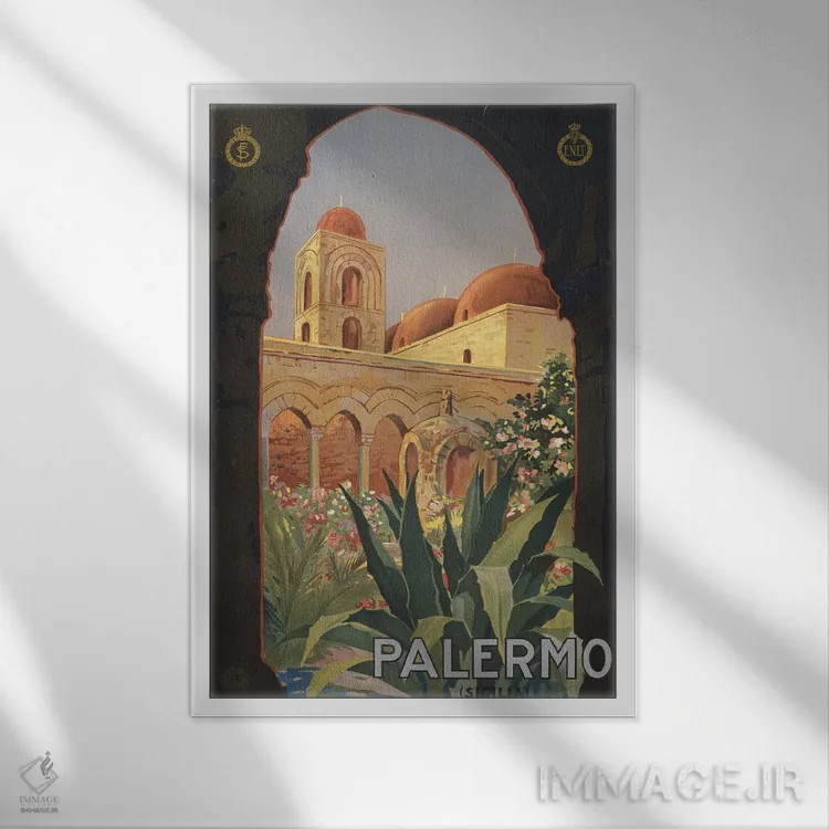 تابلو دکوراتیو Palermo, Italy, Circa 1920,پوستر قدیمی سفر نمایش حیاط… اثر استاک ترک ایمیجز - نمای قابدار سفید
