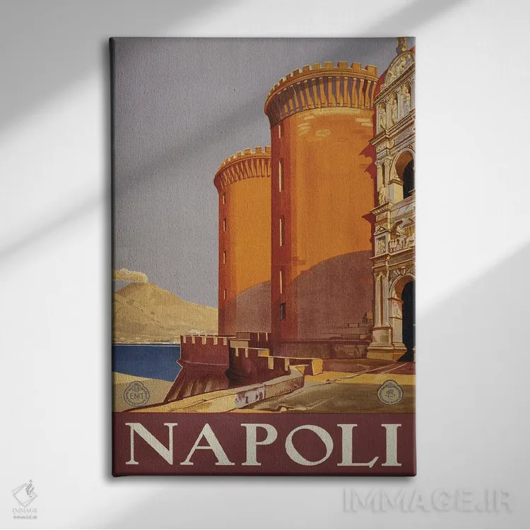 تابلو دکوراتیو Circa 1920,پوستر قدیمی سفر نمایش وزوو و خلیج ناپل از ت… اثر استاک ترک ایمیجز - نمای روبهرو روی دیوار