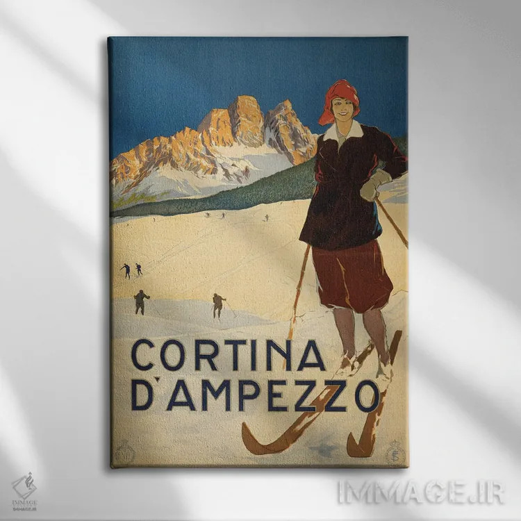 تابلو دکوراتیو Circa 1920,پوستر قدیمی سفر نمایش زنی در حالت ژست روی پ… اثر استاک ترک ایمیجز - نمای روبهرو روی دیوار