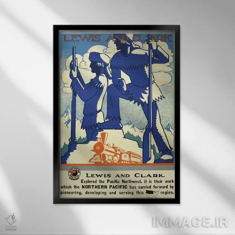 تابلو دکوراتیو Circa 1920,پوستر قدیمی سفر نمایش سایه های لوئیس و کلار… اثر استاک ترک ایمیجز - نمای قابدار مشکی