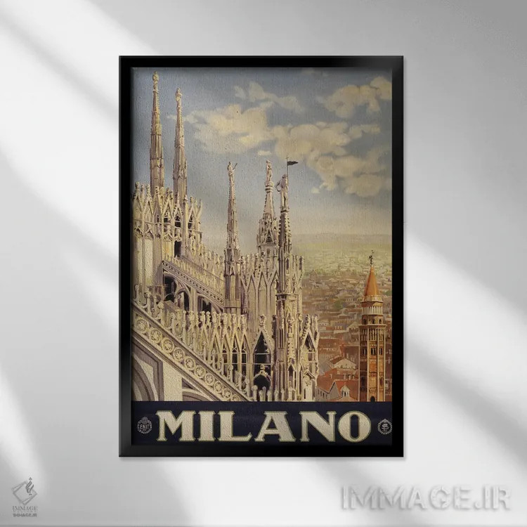 تابلو دکوراتیو Italy, Circa 1920,پوستر قدیمی سفر نمایش سقف و برجک های… اثر استاک ترک ایمیجز - نمای قابدار مشکی
