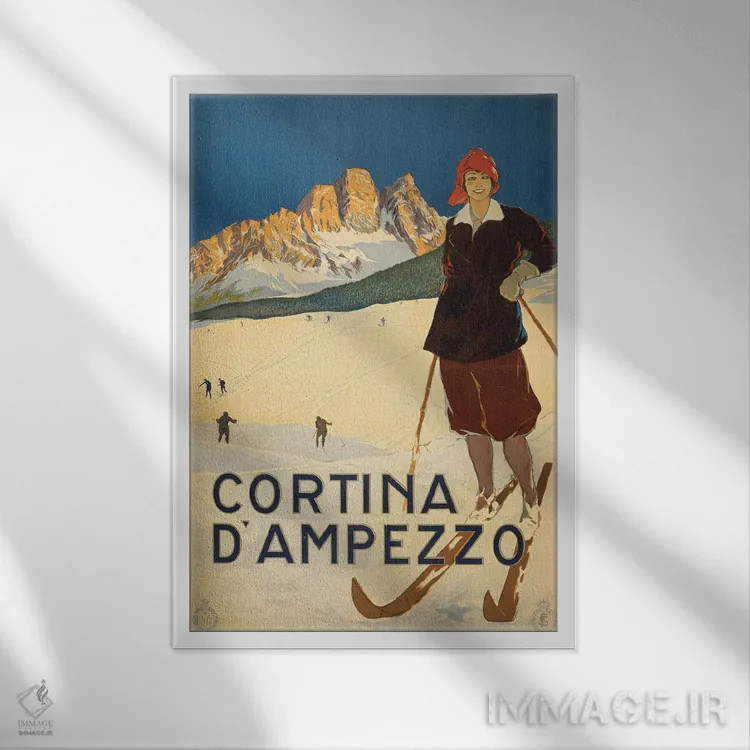 تابلو دکوراتیو Circa 1920,پوستر قدیمی سفر نمایش زنی در حالت ژست روی پ… اثر استاک ترک ایمیجز - نمای قابدار سفید