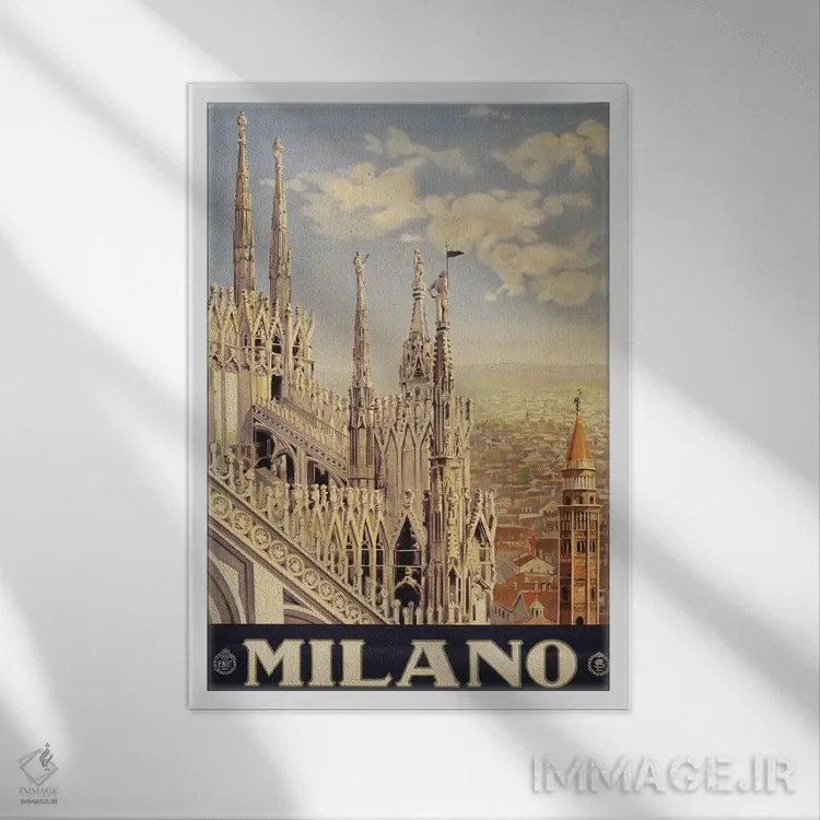 تابلو دکوراتیو Italy, Circa 1920,پوستر قدیمی سفر نمایش سقف و برجک های… اثر استاک ترک ایمیجز - نمای قابدار سفید