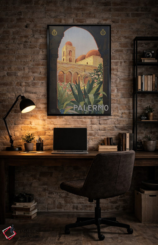 تابلو دکوراتیو Palermo, Italy, Circa 1920,پوستر قدیمی سفر نمایش حیاط… اثر استاک ترک ایمیجز - D6B