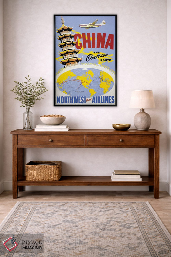 تابلو دکوراتیو Above A Northwest Orient Airlines System Map, Circa 19… اثر استاک ترک ایمیجز - D4B