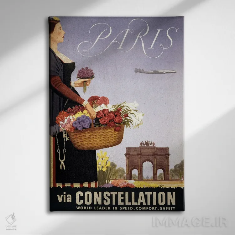 تابلو دکوراتیو Paris Via Constellation, Circa 1950,پوستر قدیمی سفر، پ… اثر استاک ترک ایمیجز - نمای روبهرو روی دیوار