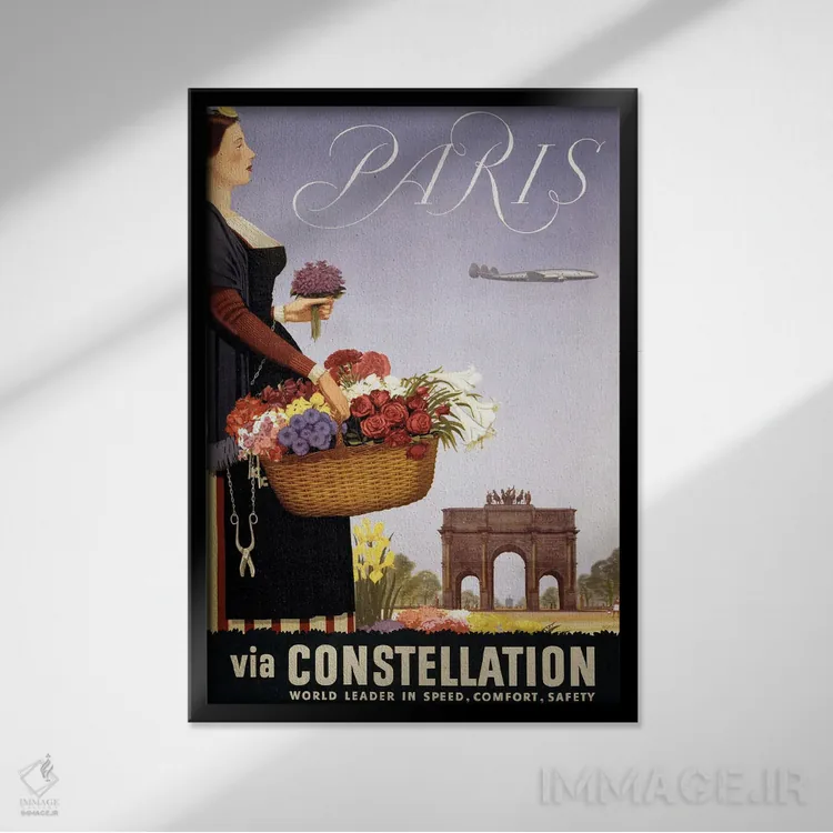تابلو دکوراتیو Paris Via Constellation, Circa 1950,پوستر قدیمی سفر، پ… اثر استاک ترک ایمیجز - نمای قابدار مشکی