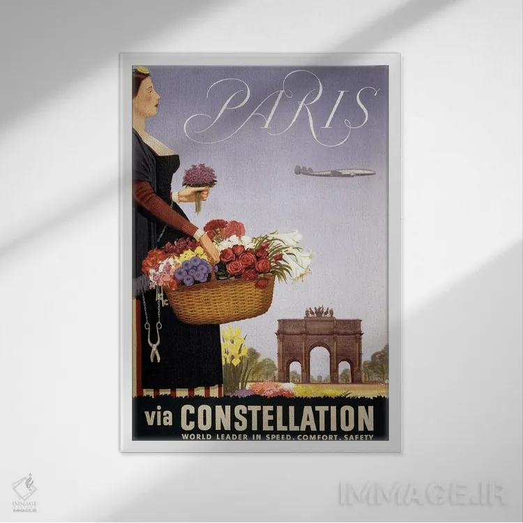 تابلو دکوراتیو Paris Via Constellation, Circa 1950,پوستر قدیمی سفر، پ… اثر استاک ترک ایمیجز - نمای قابدار سفید