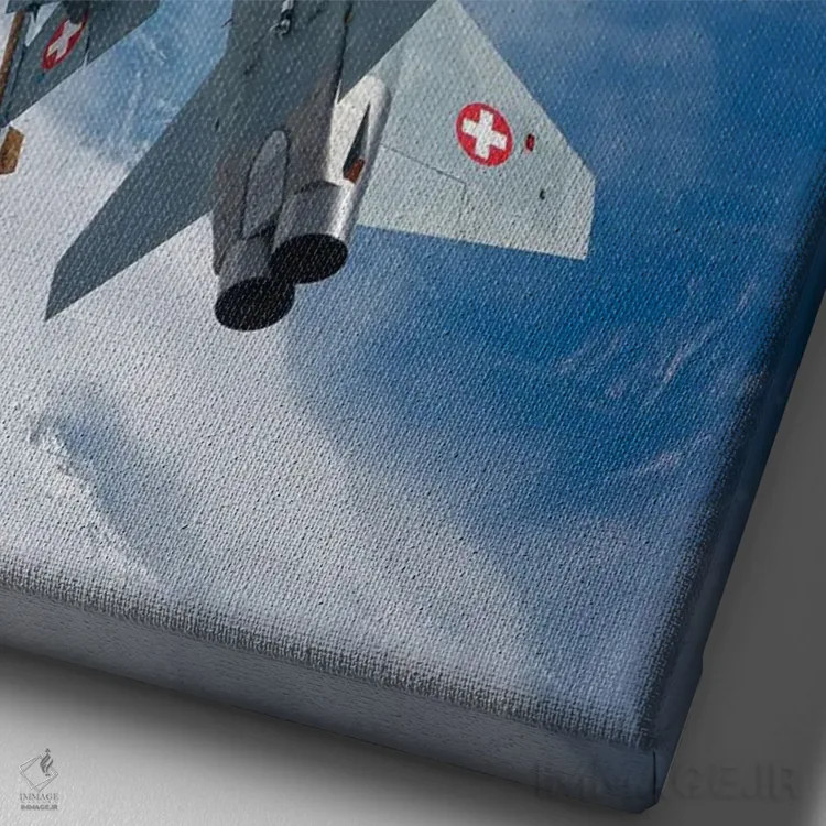 تابلو دکوراتیو جنگنده F-5F تایگر II نیروی هوایی سوئیس در حال پرواز بر… اثر دیرک یان د ریدر - نمای نزدیک بافت بوم