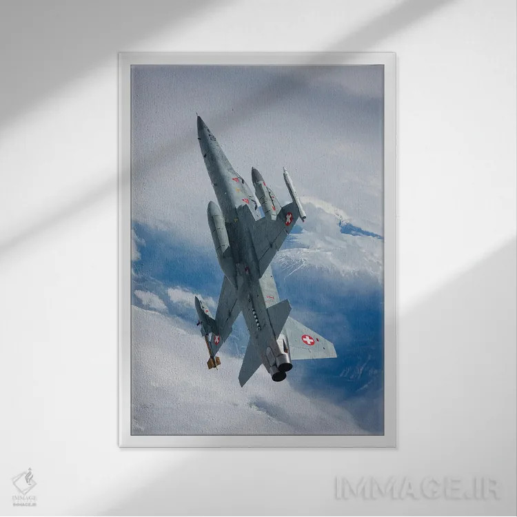 تابلو دکوراتیو جنگنده F-5F تایگر II نیروی هوایی سوئیس در حال پرواز بر… اثر دیرک یان د ریدر - نمای قابدار سفید
