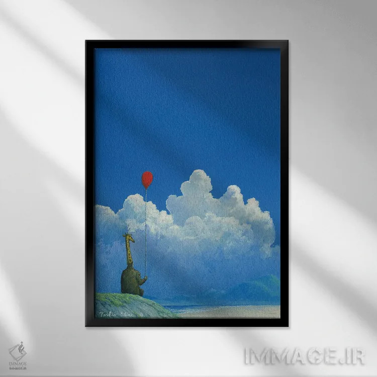 تابلو دکوراتیو آقای زرافه اثر توشیو ایبینه - نمای قابدار مشکی