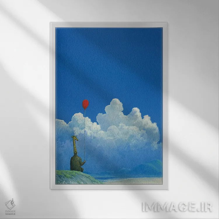 تابلو دکوراتیو آقای زرافه اثر توشیو ایبینه - نمای قابدار سفید