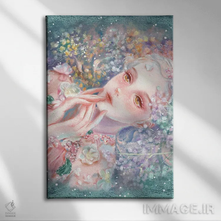 تابلو دکوراتیو پرتره ی گل دار پری دریایی سنت آن اثر آناستازیا تسای - نمای روبهرو روی دیوار