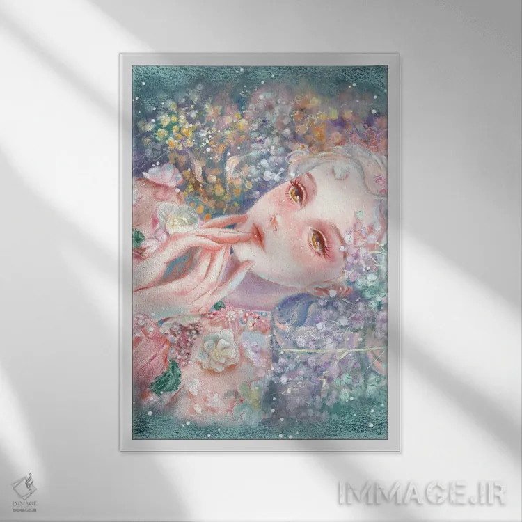 تابلو دکوراتیو پرتره ی گل دار پری دریایی سنت آن اثر آناستازیا تسای - نمای قابدار سفید