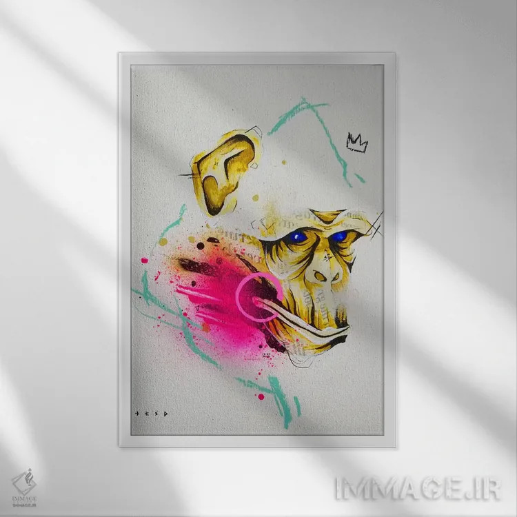 تابلو دکوراتیو میمون اثر تاکا سودو - نمای قابدار سفید