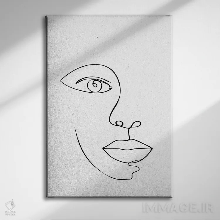 تابلو مینیمال صورت با یک خط اثر چاپ های تاینی ترژر - نمای روبهرو روی دیوار