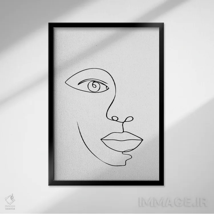 تابلو مینیمال صورت با یک خط اثر چاپ های تاینی ترژر - نمای قابدار مشکی