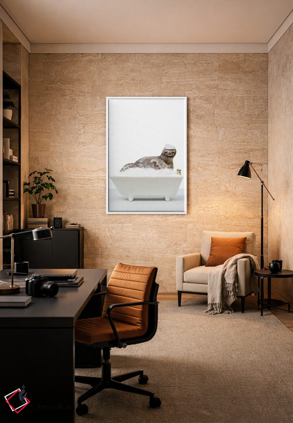 تابلو دکوراتیو تنبل در وان حمام ۲ اثر چاپ های تاینی ترژر - D6W