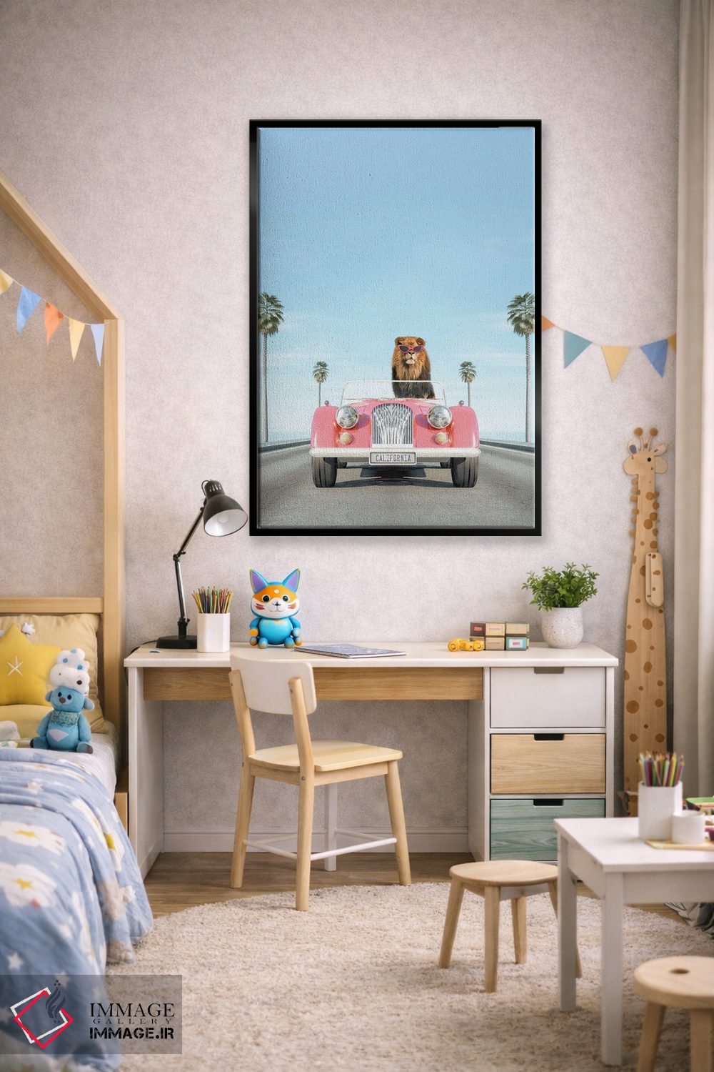 تابلو دکوراتیو ماشین کلاسیک صورتی با شیر اثر چاپ های تاینی ترژر - D2B