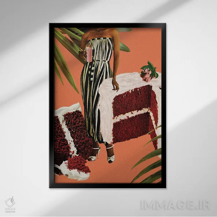 تابلو دکوراتیو کیک مخمل قرمز اثر تایلر وارسل - نمای قابدار مشکی