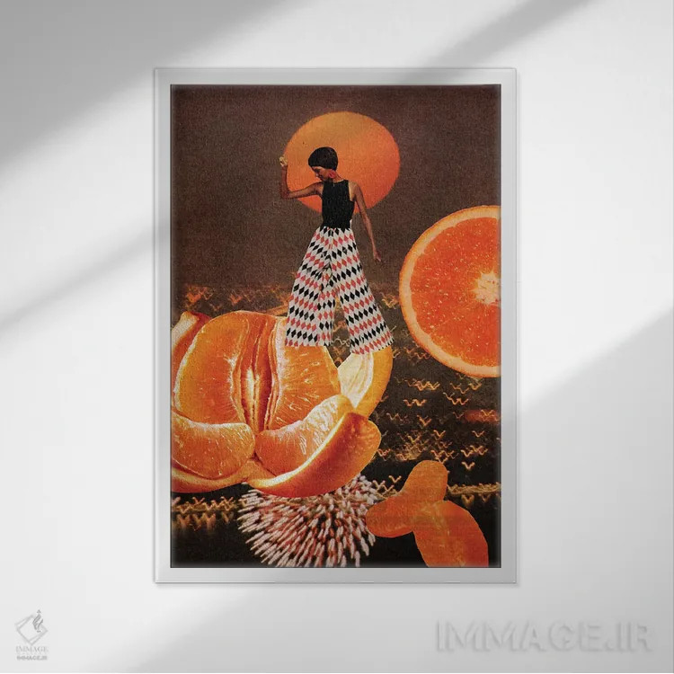 تابلو دکوراتیو ماه نارنجی اثر تایلر وارسل - نمای قابدار سفید