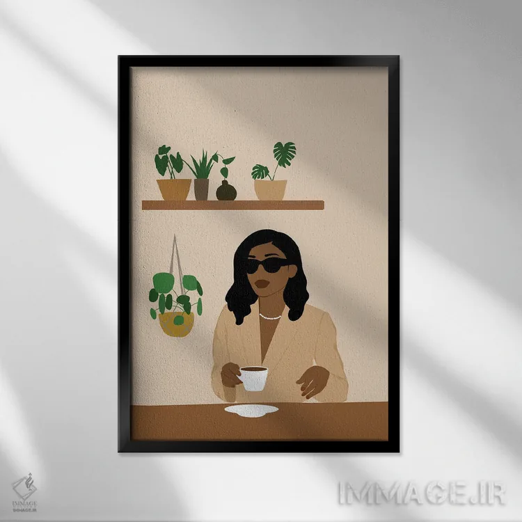 تابلو مدرن هنر دوست داران قهوه اثر تایسی سیج - نمای قابدار مشکی