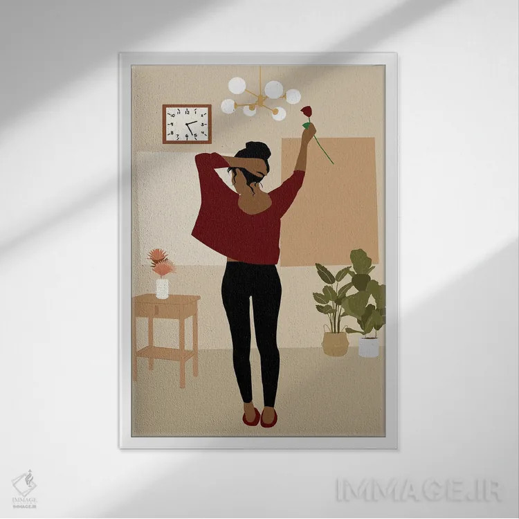 تابلو دکوراتیو هنر انتزاعی دختر سیاه پوست اثر تایسی سیج - نمای قابدار سفید