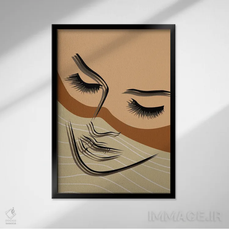 تابلو مینیمال طرح خطی انتزاعی صورت اثر تایسی سیج - نمای قابدار مشکی