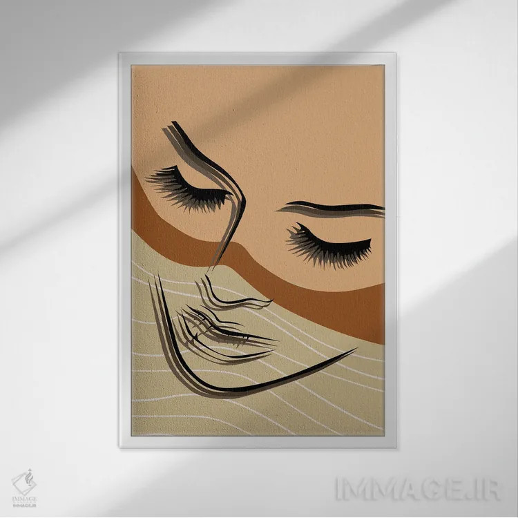 تابلو مینیمال طرح خطی انتزاعی صورت اثر تایسی سیج - نمای قابدار سفید