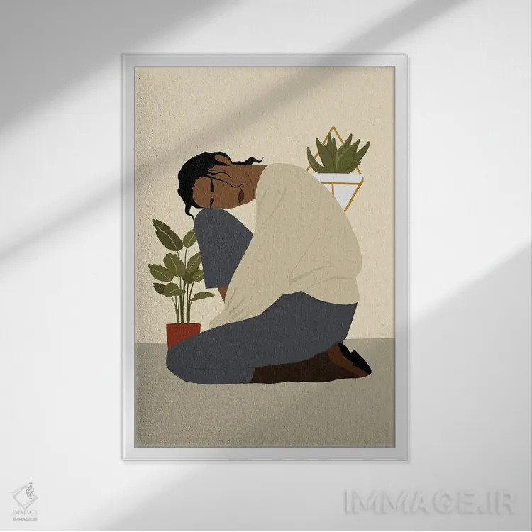 تابلو مدرن دختر سیاه پوست با موی فر اثر تایسی سیج - نمای قابدار سفید