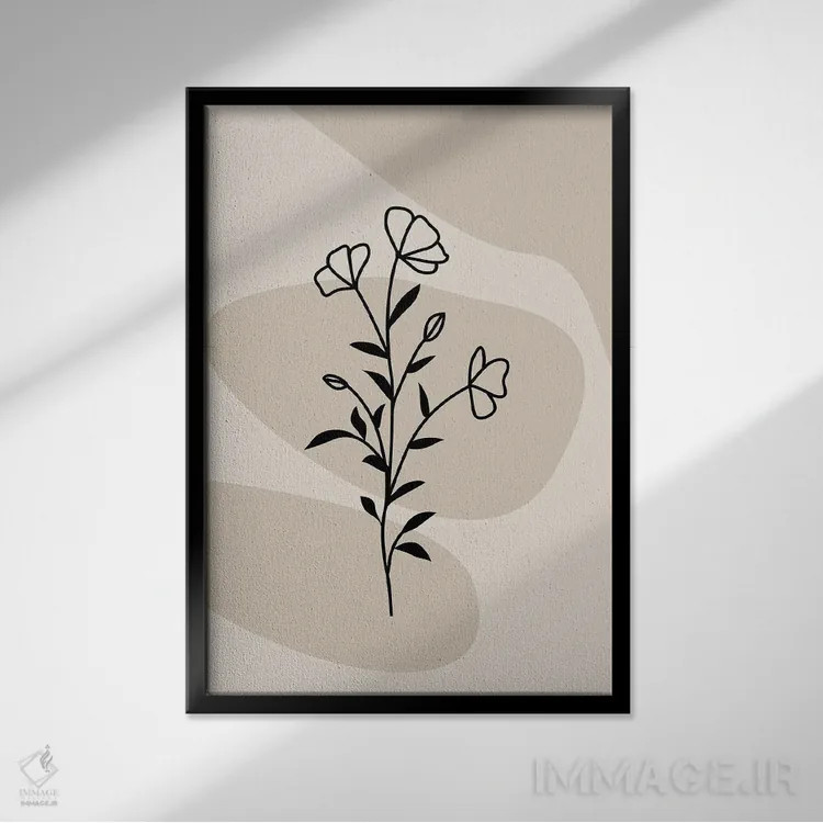 تابلو مینیمال طرح خطی گل اثر تایسی سیج - نمای قابدار مشکی