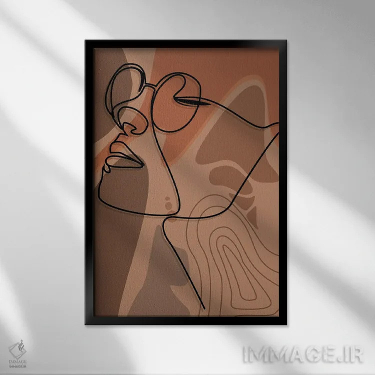 تابلو مینیمال هنر خطی صورت دختر اثر تایسی سیج - نمای قابدار مشکی
