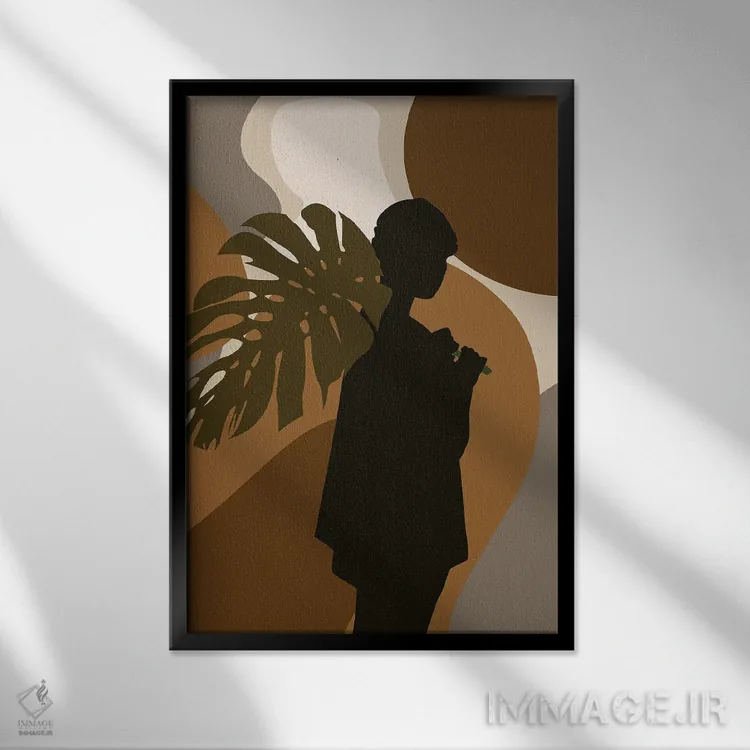 تابلو مدرن زن برگ دار انتزاعی اثر تایسی سیج - نمای قابدار مشکی